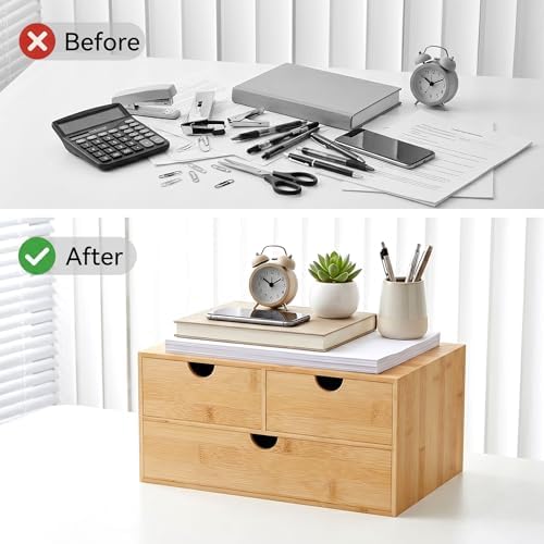 Bamboo Desk Organizer with Drawers, Desktop Storage for Office Supplies - Image 6