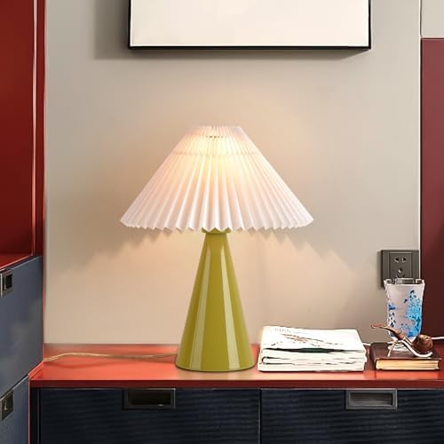 Ziqqeelam Green Small Table Lamp, Cute Table Lamp, Pleated Table Lamp,Light Blue Bedroom Lamps for Nightstand, Small Scalloped Lamp Shade Table Lamps for Small Spaces for Bedroom,Living Room - Image 4