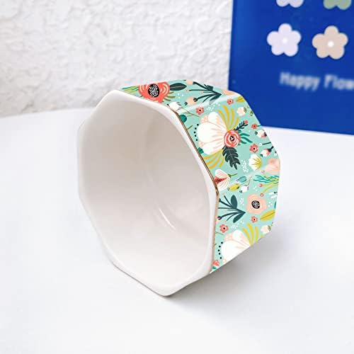 Ceramic Paper Clip Holder Gold Line Paper Clip Dispenser Organizer for Desk Cute Floral Pattern Office Binder Clip Holder Bobby Pin and Hair Clip Holder Gift for Office Mint Flowers - Image 3
