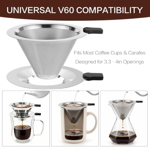 Pour Over Coffee Maker with Cup, 2-in-1 Immersion & Drip Coffee Dripper, Stainless Steel Reusable Filter, Fits 3.3–4 Inch Cups, No Paper Filters Needed, Portable Coffee Brewer for Home Office Travel - Image 5
