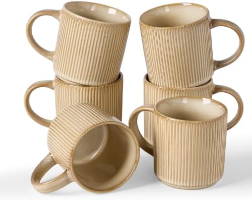 famiware Coffee Mug Set of 6, Star 12 oz Ceramic Mugs Cups Set with Handle by Famiware