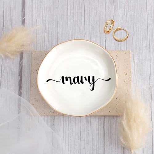 JoycuFF Mary Personalized Name Ceramic Jewelry Tray, Mothers Day Christmas Anniversary Engagement Birthday Gifts for Women Couples, Trinket Dish for Rings Earrings Necklaces Bracelets Keys - Image 2