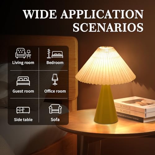 Ziqqeelam Green Small Table Lamp, Cute Table Lamp, Pleated Table Lamp,Light Blue Bedroom Lamps for Nightstand, Small Scalloped Lamp Shade Table Lamps for Small Spaces for Bedroom,Living Room - Image 3