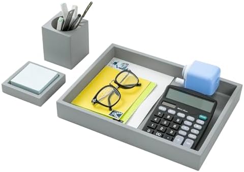 MyGift 3 pcs Set Modern Gray Concrete Desk Organizer Trays, Desktop Office Paper Tray, Stationery Holder Pencil Cup, Sticky Note Pad Holder by MyGiftHome