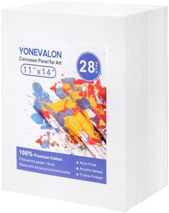 Canvases for Painting Bulk 28 Pack, 11x14 inch Blank Paint Canvas Boards by YONEVALON