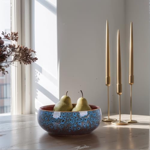 5.9“ Blue Ceramic Decorative Bowl – Pottery Key Bowl for Entryway Table, Candy Dish, Jewelry Trinket Dish, Fruit Bowl for Kitchen Counter, Rustic Blue Glazed Bowl for Home Decor - Image 5