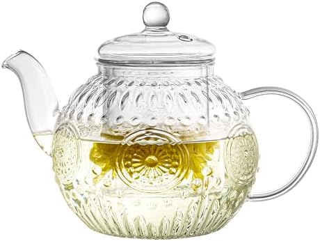 Bandesun Vintage Glass Teapot, Tea Kettle with Removable Infuser 32OZ/1000ml, Borosilicate Glass Pot -Stovetop Safe, Blooming & Loose Leaf Tea Maker Set by Bandesun