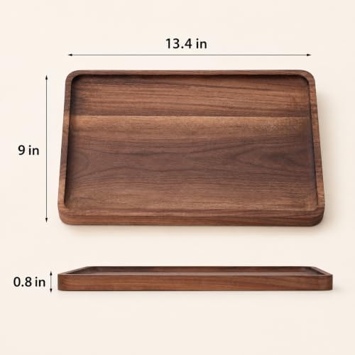 Walnut Wood Serving Tray, 13.4 x 9 Inch Rectangular Platter with Raised Rim - Image 2