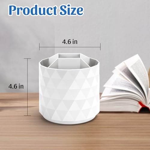 minimaliving Desk Organizer,Sparkling Diamond-like Pen Holder for Desk 360°Rotating Office Accessories,Pencil Cup with 5 Compartments Storage Box Caddy for Office,School,Home,Art Supply(White) - Image 5