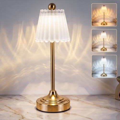 Small Vintage Rechargeable Cordless Table Lamp (White, 1 Pack) by Unknown