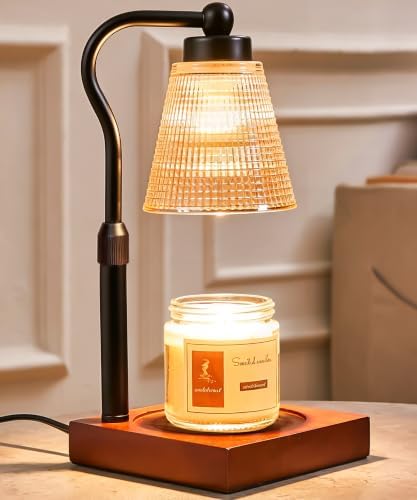 Height Adjustable Candle Warmer Lamp with Timer, 3 Dimmable Wax Melt Warmer, Birthday Gifts for Women Mom, House Warming Gifts New Home Decor, Candle Warmer for Jar Candles with 2 Bulbs, Black-Amber by Sunfanie