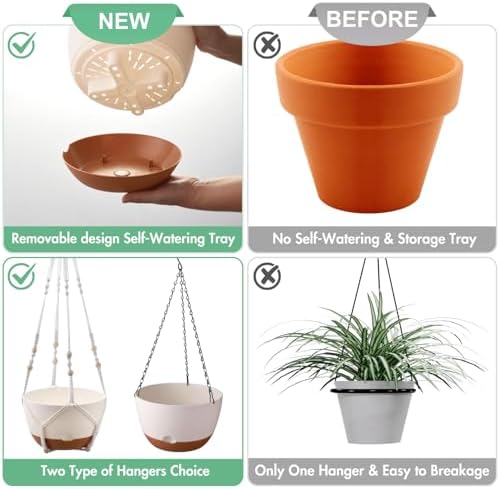 8 Inch Self Watering Hanging Plant Pot with Drainage Holes for Indoor - Image 6