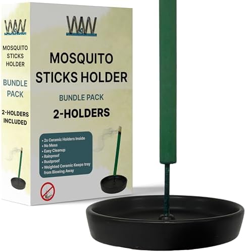 W4W Mosquito Stick Holder – Ceramic Holder for Incense & Mosquito Sticks – for Outdoor & Indoor use, Pool Side, Patio, Deck, Camping, Hiking, etc... (Includes Set of 2 Holders) by W4W