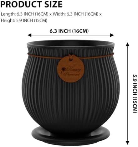 6.3 Inch Black Ceramic Planter with Drainage Hole and Saucer - Image 2