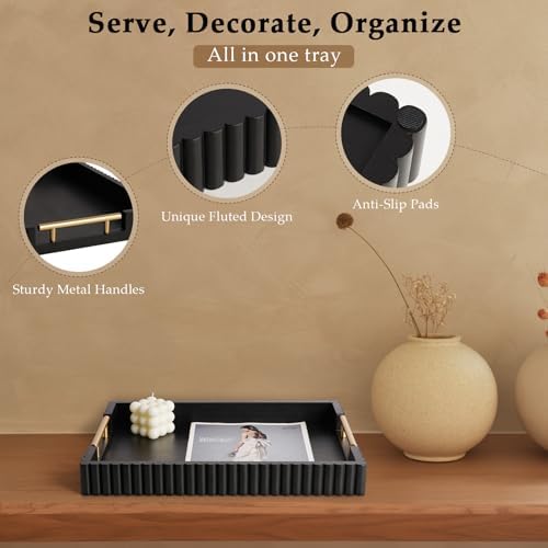 Serving Tray for Coffee Table Decor, 16.7" Decorative Ottoman Tray, Black - Image 3