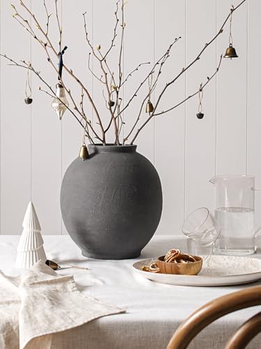 Ceramic Rustic Vase, 10.8 Inch Farmhouse Minimalist Tall Flower Vase for Table, Living Room, Home Decor, Bathroom, Holiday, Wedding, Set of 1,Sandstone Dark Grey - Image 2
