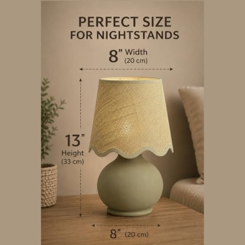 Benton Ceramic Table Lamp with Fabric Shade – 13" Bedside Accent Lamp for Bedroom, Living Room & Nightstand (Taupe) - Image 5