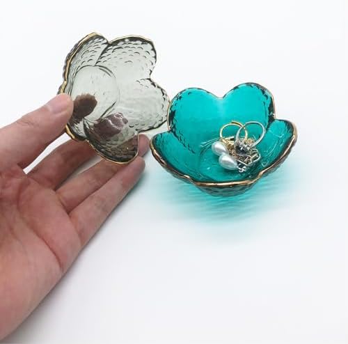 Flower Ring Dish Jewelry Tray, Glass Jewelry Dish Tray, Aesthetic Room Decor Small Trinket Dish, Nightstand Jewlery Ring Holder Dish, Bathroom Jewelry Plate Bowl for Rings Earrings Wife Gift - Image 6