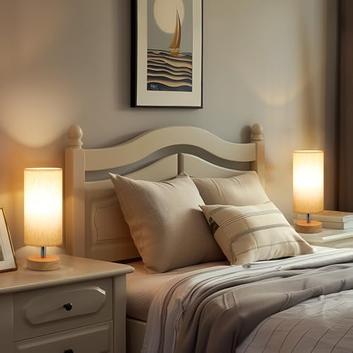 Table Lamps Set of 2 （Cream Shade - Wood Base, 11.6" Inline Control） - Image 5