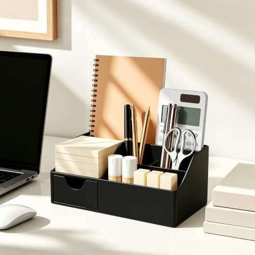 HBlife Acrylic Desk Organizer with Drawer, Pen & Pencil Holder, Multifunctional Desktop Caddy for Office Supply and Organization (Black) - Image 5