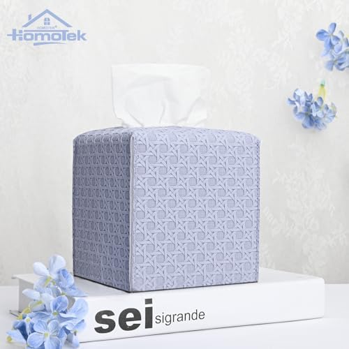 HOMOTEK 2 Pack Tissue Box Cover, Square PU Leather Tissue Holder, Decorative Facial Tissue Cube Paper Organizer Dispenser for Bathroom, Night Stands, Desk, Car 5X5X5'' - Rattan Weave,Lavenderpurple - Image 5