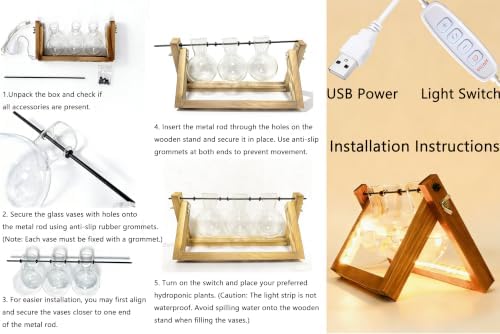 Plant Propagation Station with 9-Speed Adjustable LED Lights Air Planter Bulb Glass Vase Wooden Stand Plant Terrarium for Hydroponic Plants for Plant Lovers Home Garden Office - Image 6