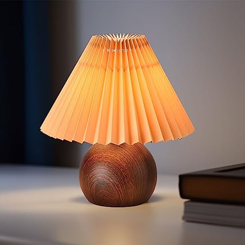 KUNJOULAM Small Pleated Table Lamp, Modern Bedside Nightstand Lamp with Coffee Lampshade, Cute Lamp for Bedroom Living Room Home Office Decor with E12 Bulb - Image 2