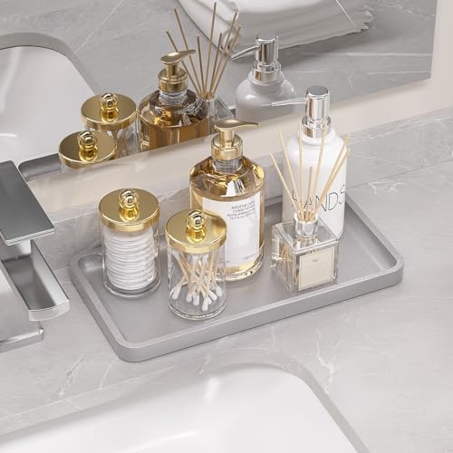 Weenson Bathroom Vanity Tray for Perfume Makeup Jewelry Decor Candle, Bamboo Kitchen Tray for Soap Dispenser Spice, Coffee, Toilet Tank Tray Nightstand Silver 11.81”L x 6.1”W x 0.79”H - Image 5