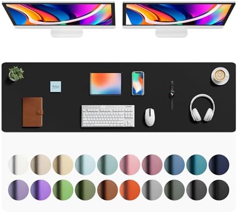 Aothia Faux Leather Desk Mat - Large Mouse Pad, Non-Slip PU Leather Blotter, Waterproof Writing Surface for Office and Home (Black, 63" x 17") by AothiaSimpleNaturalUnique