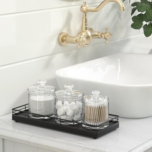 Bathroom Tray for Counter, Oak Wood 11" L Small Vanity Tray for Dresser Tops Perfume Jewelry Makeup Candle Soap Sponge Holder for Kitchen Countertop Organizer Coffee Table Decor Bar Black - Image 6