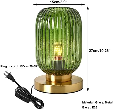 Glass Table Lamps Mid Century Modern Globe Table lamp Gold Desk lamp nightstand lamp with Green Pumpkin Design Ribbed Glass Bedside Table Lamp for Bedroom Living Room Office - Image 6