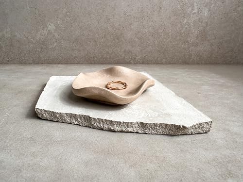 Small Wavy Concrete Tray, Irregular Trinket Storage, Mini Ring Dish, Modern Jewelry Display, Engagement Ring Holder, Minimalist Tiny Bowl (Creamy Beige) - Image 6