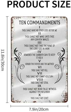 Vintage Ten Commandments Wall Decor Antique Bible Verse Christian Sign Metal Tin Sign 10 Commandments Wall Art Motivational Posters for Home Bedroom Living Room Office Room Decor 8x12 Inch - Image 2