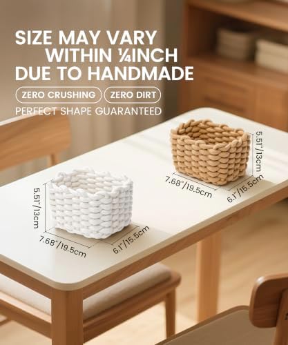 Small Cotton Rope Basket 2 Pack, Khaki Shelf Storage Bins for Desk Vanity - Image 2