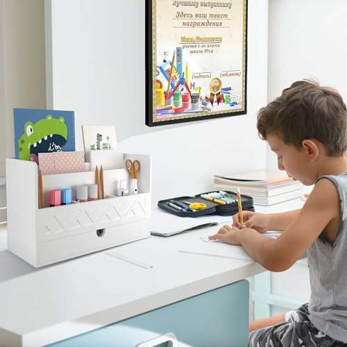 Wisuce Bamboo Mail Organizer with Drawer, Countertop Desk Organizer(White) - Image 6