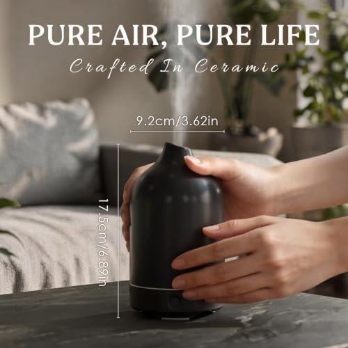Essential Oil Diffuser, Ceramic Oil Diffuser, 120ML Scent Diffuser for Home, Ultrasonic Aromatherapy Diffuser, Cool Mist Humidifier with 7 Led Light, Auto Shut-Off, Black - Image 2