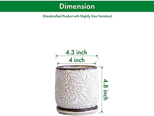 D'vine Dev Embossed Leaves Ceramic Planter, 4 in, Smoked White, 27-A-Z-1 - Image 3