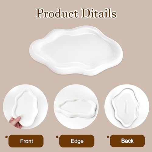 Jewelry Dish Tray for Women, Small Ceramic Trinket Plate for Perfume Ring Earring Necklace, Key Holder Cute Aesthetic Cloud Room Decor Christmas Valentines Gifts (White) - Image 3