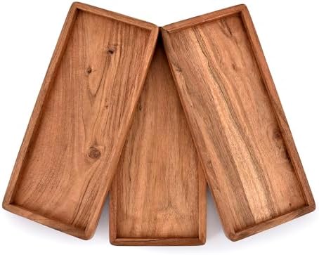 NIRMAN Acacia Wood Rectangular Wooden Platters for Home Decor, Food, Vegetables, Fruit, Charcuterie, Appetizer Serving Tray (13" x 5.5" x 0.75") (Set of 3) - Image 2