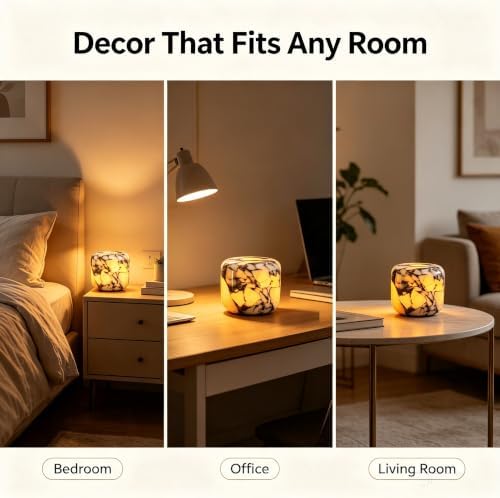 Natural Marble Lamp Cordless Touch Control Night Light 3-Way Dimmable Pat Light LED Ambient Glow Lamp Type-C Rechargeable Portable Stone Bedside Desk Lamp Zen Home Decor (Purple Calacatta) - Image 4