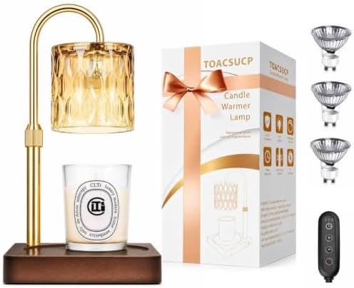 TOACSUCP Candle Warmer Lamp with 3 Bulbs, Adjustable Height Dimmable Candle Warmer with Timer, Compatible with Large Jar Candles, Candle Lamp with Charming Gift Box Ribbon for Her/Him(Walnut) by TOACSUCP