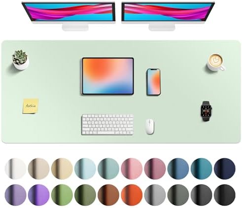 Aothia Faux Leather Desk Mat - Non-Slip PU Leather Desk Blotter, Waterproof Writing Surface, Large Desk Pad for Office & Home (Aqua, 55" x 24") by AothiaSimpleNaturalUnique