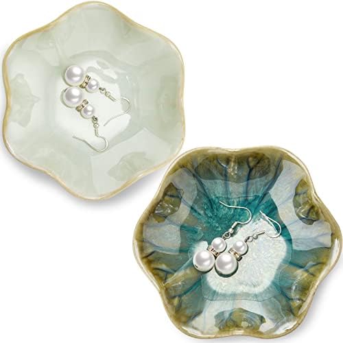 Meekoo 2 Pcs Lotus Leaf Ceramic Trinket Dish Ring Holder Green by meekoo