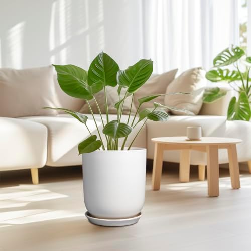 Pots for Plants - 10 Inch Ceramic Plant Pot with Drainage Hole and Saucer Large Planter for Plants Indoor Outdoor Modern Flower Pot for Home Decor White - Image 2
