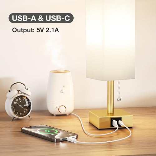 Gold Bedside Table Lamp for Bedroom - Desk Lamp For Nightstand, USB C+A - Image 2
