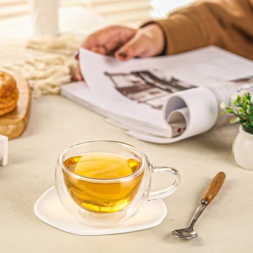 Double Wall Insulated Glass Tea Cups Set of 4, Clear Borosilicate Glass Espresso Shot Cups for Espresso Machine, Teacups Coffee Mugs with Handle for Cappuccino Latte, 7OZ/200ML - Image 3