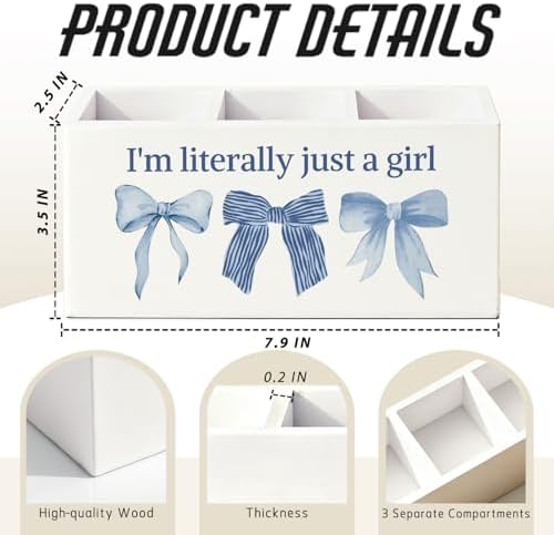 Coquette Blue Bow Pen Pencil Holder for Desk, Preppy Desk Decor - Image 2