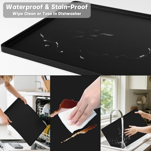 Rnivvi Silicone Coffee Mat, 16" x 24" Waterproof Raised Edge Coffee Bar Mats for Espresso Machine Station Accessories, Heat Resistant Detachable Dish Drying Pad for Kitchen Counter, Dish Rack, Black - Image 6