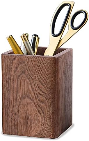 Wooden Pencil Holder, Stationery Organizer, Square Pen Cup Holder, Black Walnut Wood, Handwork, Desk Decoration, for Stationery, Make up Brushes, Desks, Offices (Brown) by Kaizuca