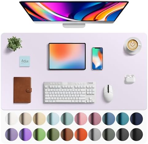 Aothia Faux Leather Desk Mat - Large Mouse Pad, Non-Slip PU Leather Blotter, Waterproof Writing Surface for Office and Home (Soft Lavender, 40" x 24") by AothiaSimpleNaturalUnique
